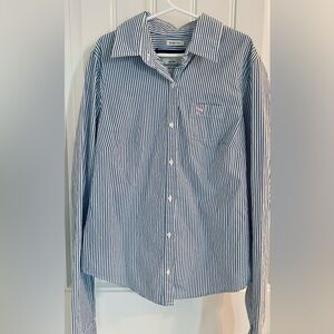 Abercrombie Girls Button Down Blue/White Stripe Shirt with Pink Logo Size Large